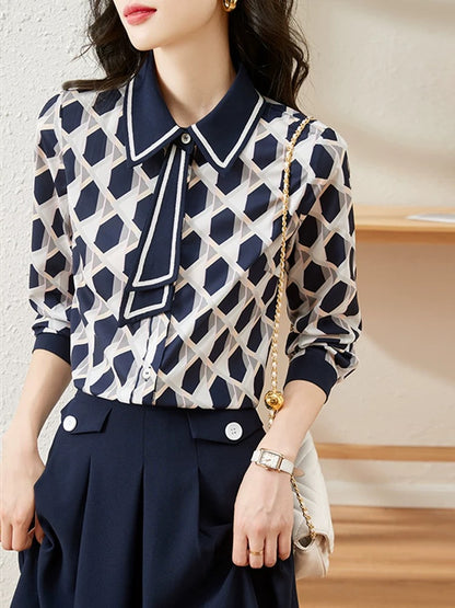 Design sense contrast color printing long sleeve shirt women's autumn wear 2025 autumn new style niche unique exquisite top