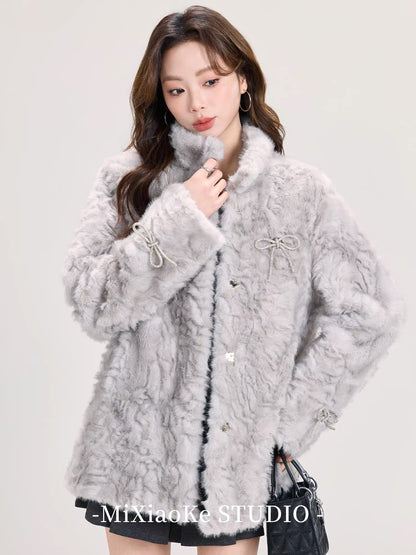 Mi Xiaoke's High-End Lambswool Coat for Women, Autumn and Winter, Thickened and Warm Fur Coat for Petite Figures