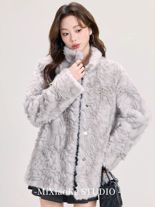 Mi Xiaoke's High-End Lambswool Coat for Women, Autumn and Winter, Thickened and Warm Fur Coat for Petite Figures
