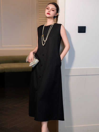 ZEROYK Design Dress 2024 Summer Simple Temperament Reversible Loose Slim Round Neck Long Skirt
