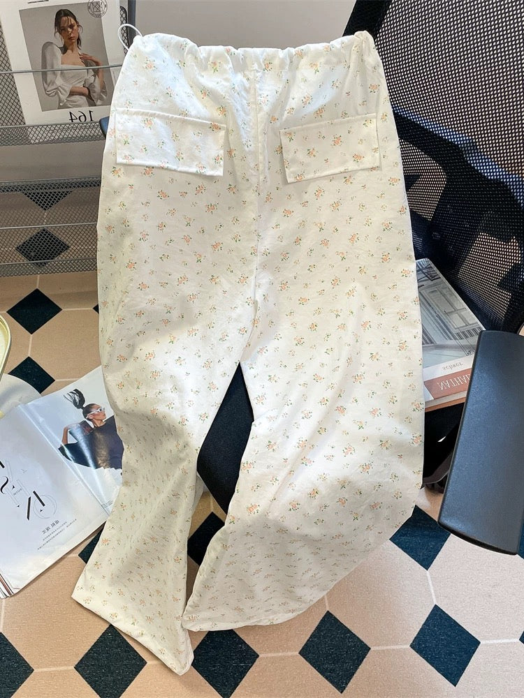 American retro vibe floral straight quick-drying paratrooper pants for men and women summer casual small wide-leg workwear trousers