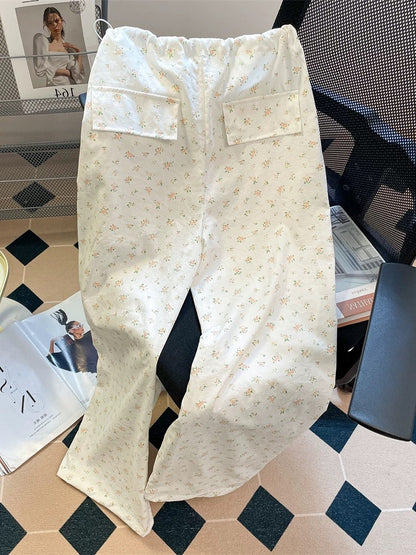 American retro vibe floral straight quick-drying paratrooper pants for men and women summer casual small wide-leg workwear trousers