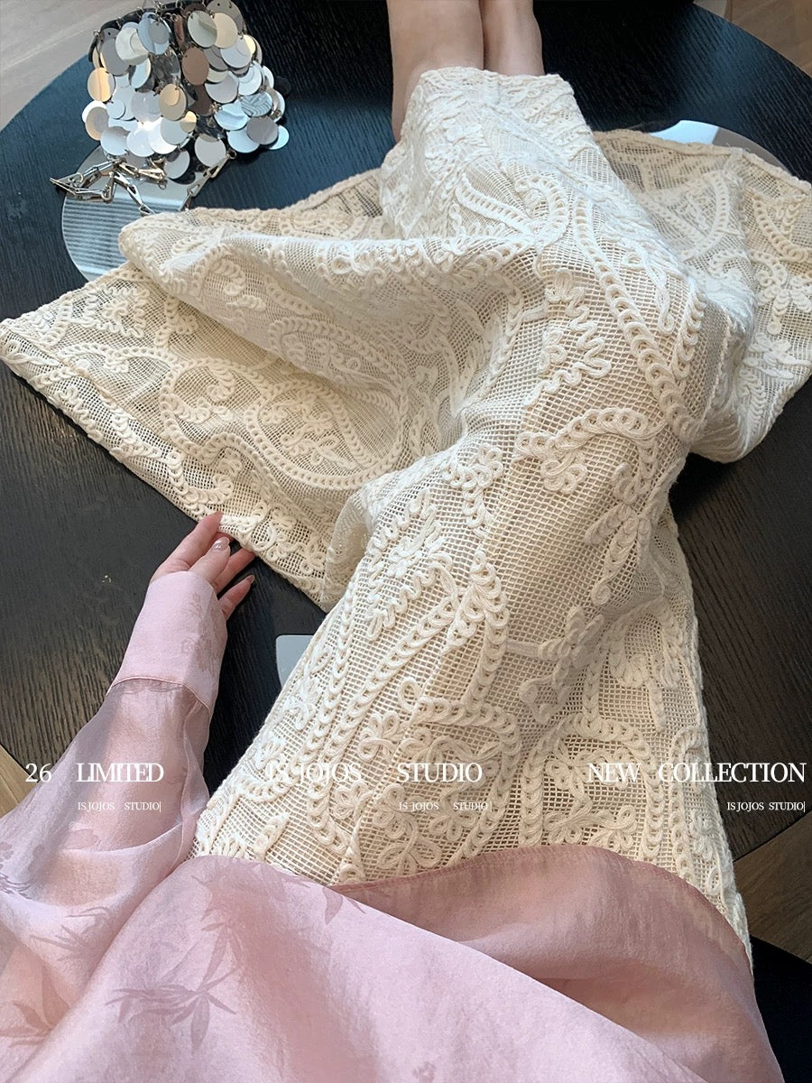 French-style hollowed-out crochet bodycon midi skirt, women's spring 2026 new style, high-end slimming and elegant fishtail skirt.