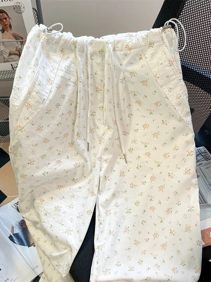 American retro vibe floral straight quick-drying paratrooper pants for men and women summer casual small wide-leg workwear trousers