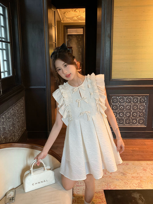 Xiajia's thin and flesh-covering bow dress for women, summer babydoll, bright diamond, small fragrant princess dress for small people