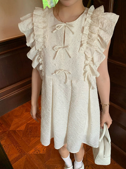 Xiajia's thin and flesh-covering bow dress for women, summer babydoll, bright diamond, small fragrant princess dress for small people