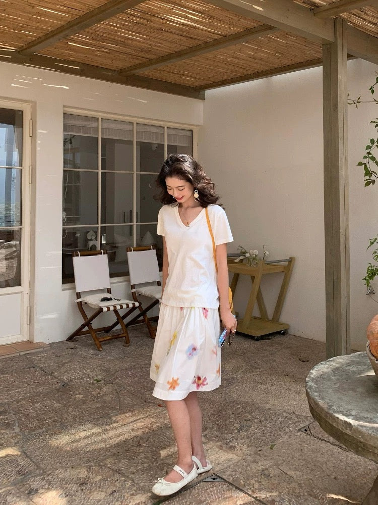 pusumede Artistic floral floral skirt female design mid-length puffy skirt niche A-line umbrella skirt