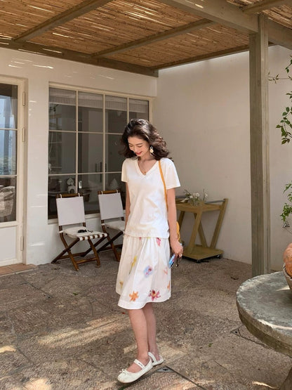 pusumede Artistic floral floral skirt female design mid-length puffy skirt niche A-line umbrella skirt