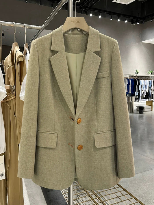 Gray green Korean style exquisite western-style suit jacket for women 2024 new spring and autumn high-end drape trendy small suit