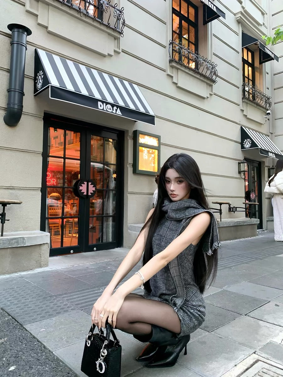 Barb Chill Chanel-inspired knit dress for women, winter style, miu-inspired birthday dress, sweater dress, vest dress.