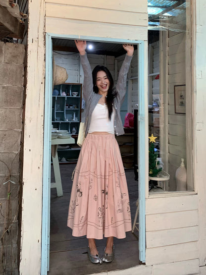 pusumede fun graffiti white skirt women's loose hip-covering large skirt a-line umbrella skirt niche skirt