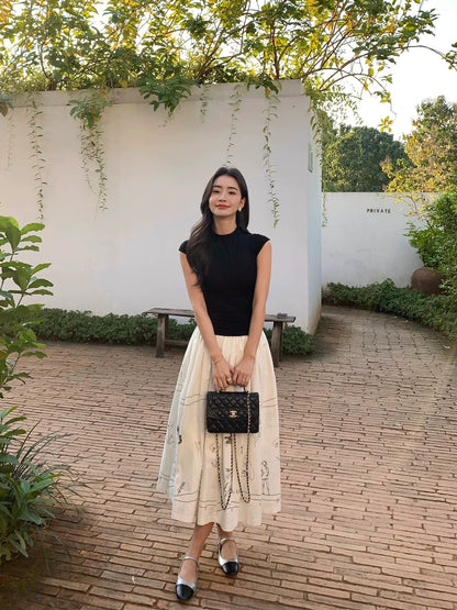 pusumede fun graffiti white skirt women's loose hip-covering large skirt a-line umbrella skirt niche skirt
