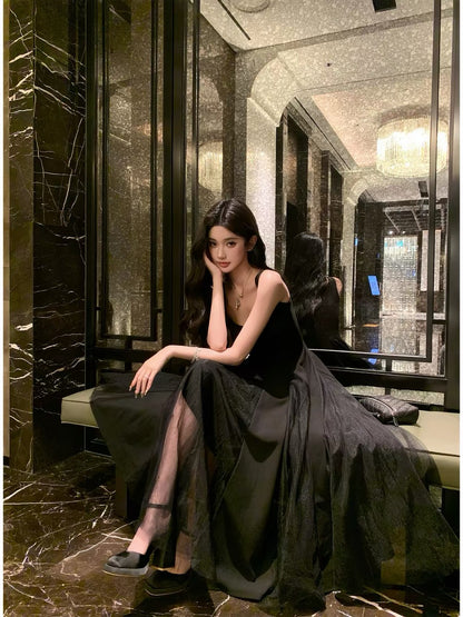Barb Chill Black Mesh Maxi Dress, Summer Birthday Dress, Graduation Dress
