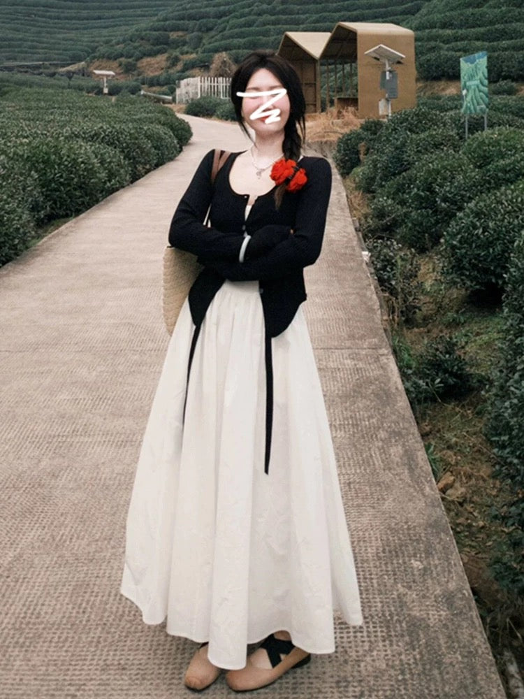 French high-end white suspender dress for women spring and summer 2025 new Korean temperament outfit suit long skirt