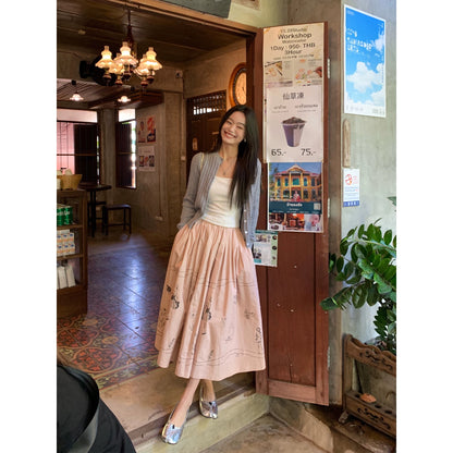 pusumede fun graffiti white skirt women's loose hip-covering large skirt a-line umbrella skirt niche skirt