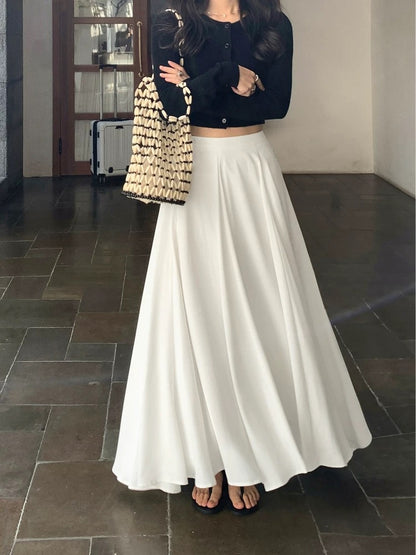pusumede French white skirt female new Korean style high-end skirt A-line large skirt drape long skirt
