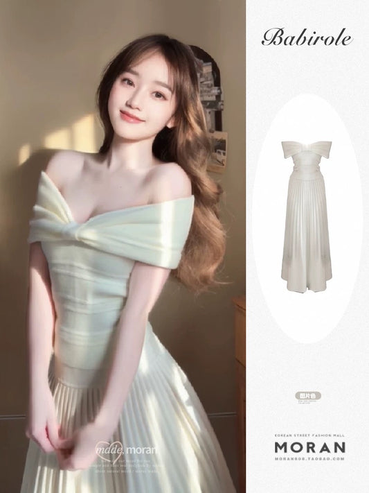 French pure desire style outfit white fashion suit women spring and summer knot one shoulder knitted top high waist skirt