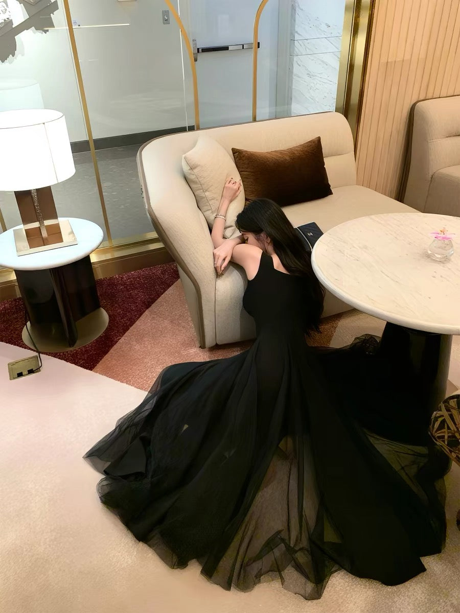 Barb Chill Black Mesh Maxi Dress, Summer Birthday Dress, Graduation Dress