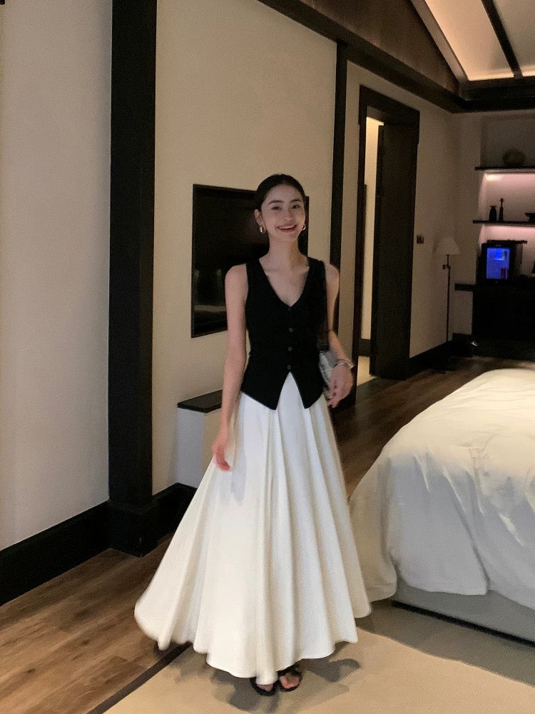pusumede French white skirt female new Korean style high-end skirt A-line large skirt drape long skirt