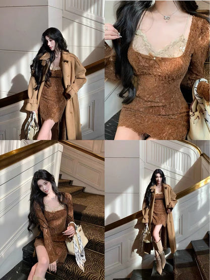 Barb Chill Pure and Sexy Lace Dress for Women, Spring/Summer New Arrival, Slim Fit, Sexy Bodycon Skirt, Short Skirt