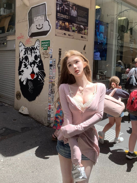 JMSHOP Oracle Trap Irregular Hem Cardigan Women's Design Slim Long Sleeve Top T-shirt Spring Sun Protection