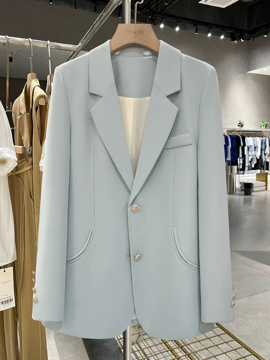 Blue retro super good-looking cool suit jacket for women 2024 new spring and autumn temperament high-end French suit