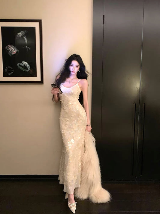 Barb Chill Evening Gown, Birthday Dress, Women's Bodycon Dress, Mermaid Sequin Embroidery Annual Meeting Gown