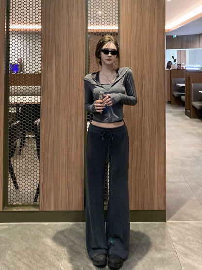 JMSHOP proportional long-leg pants cupro pants women's drapey low-waist straight pants loose spring and summer casual pants