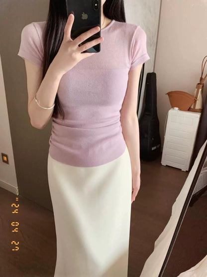 Age-reducing outfit with a complete set of summer clothes for pear-shaped body Korean style atmosphere outfit Salty style street-blasting two-piece suit for women