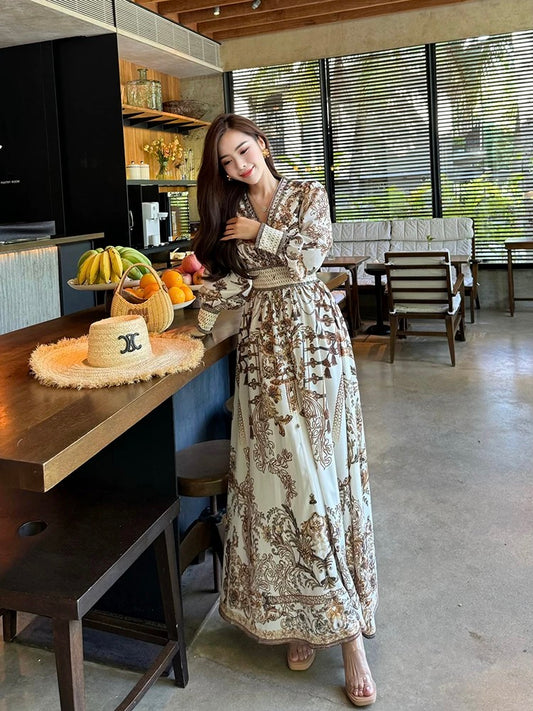 Ms. Dong's high-end custom dress Korean style atmosphere wear autumn women's 2024 new printed skirt