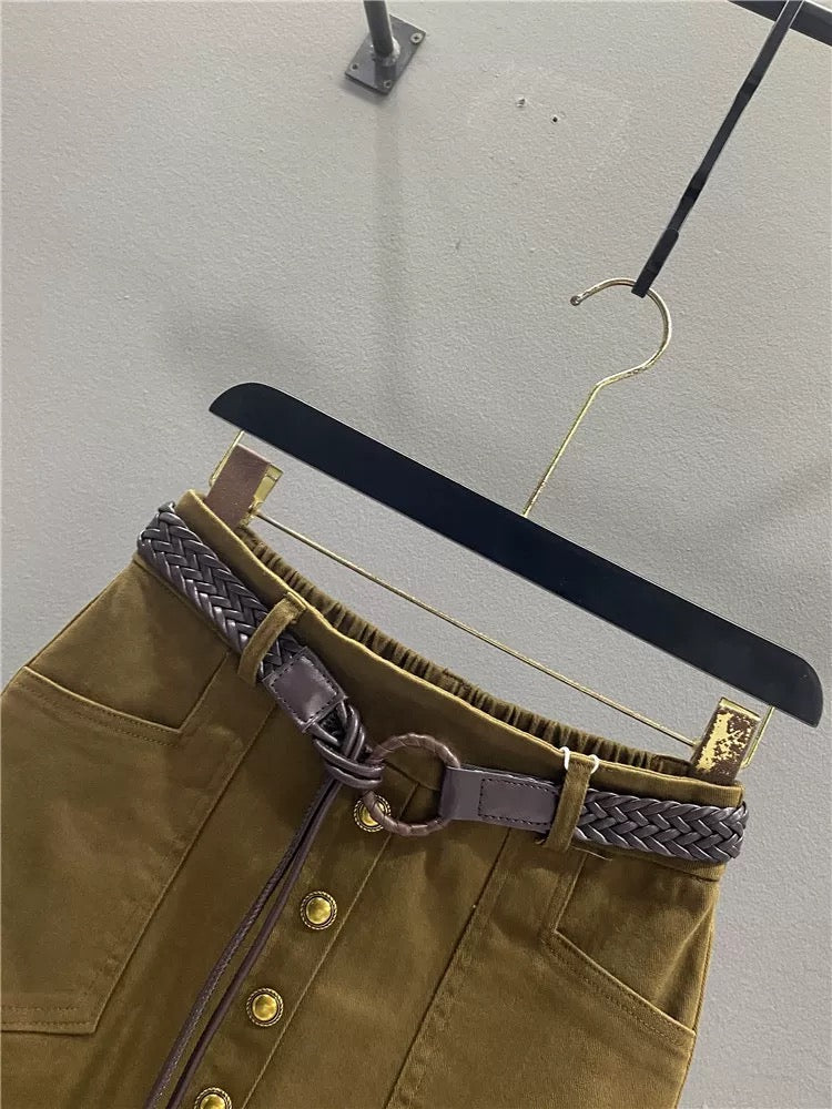 Irregular casual skirt for women 2025 autumn new single-breasted high waist slim mid-length slit hip skirt