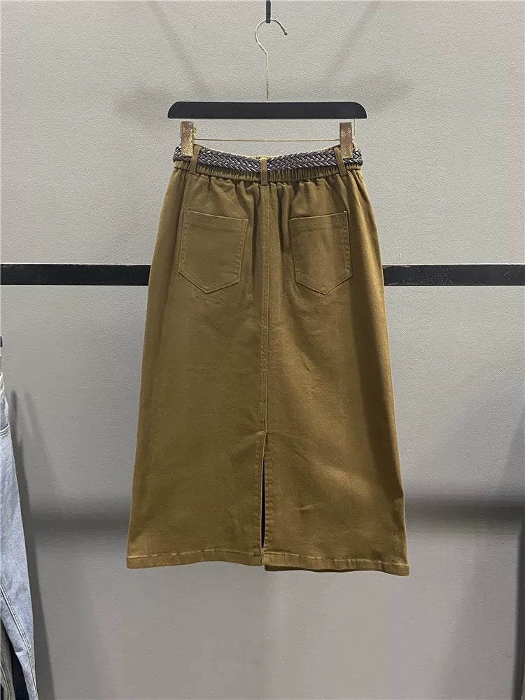 Irregular casual skirt for women 2025 autumn new single-breasted high waist slim mid-length slit hip skirt