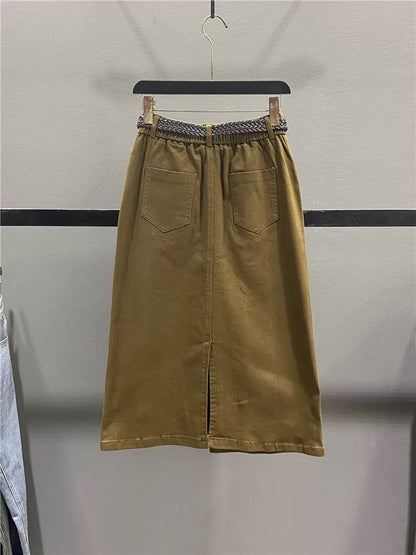 Irregular casual skirt for women 2025 autumn new single-breasted high waist slim mid-length slit hip skirt