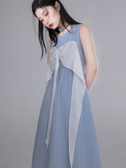 COTRE Clear Sky Blue Summer Light Contrast Color Sleeveless Irregular Hem Dress