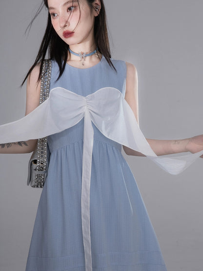 COTRE Clear Sky Blue Summer Light Contrast Color Sleeveless Irregular Hem Dress