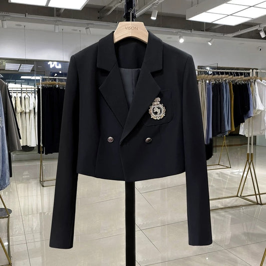 Black college style embroidered suit jacket for women with design sense 2023 spring and autumn new trendy street fashion small suit