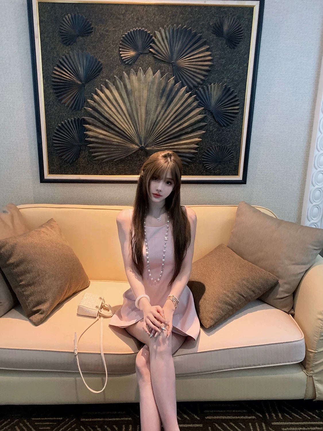 JMSHOP Tears Queen Sleeveless Dress Women's Summer Design Waist High-Quality Pink Elegant Skirt