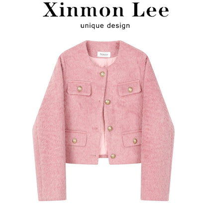 XinmonLee Korean sweet short high-end small fragrance style jacket quilted autumn and winter temperament slim jacket