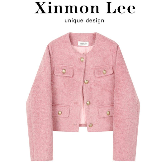 XinmonLee Korean sweet short high-end small fragrance style jacket quilted autumn and winter temperament slim jacket