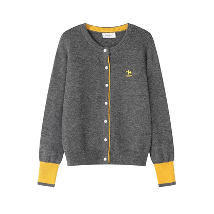 XinmonLee Korean loose slim contrast color fake two-piece sweater knitted sweater winter stylish embroidered jacket for women