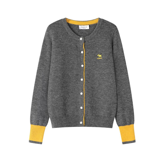 XinmonLee Korean loose slim contrast color fake two-piece sweater knitted sweater winter stylish embroidered jacket for women