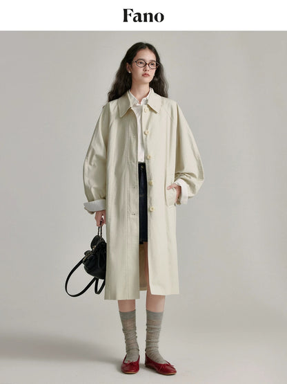 Fan Luo's gentle and casual mid-length lapel windbreaker 2024 autumn retro wide placket design drape coat jacket