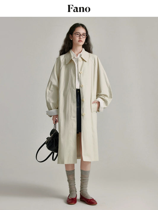Fan Luo's gentle and casual mid-length lapel windbreaker 2024 autumn retro wide placket design drape coat jacket