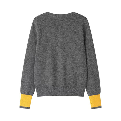 XinmonLee Korean loose slim contrast color fake two-piece sweater knitted sweater winter stylish embroidered jacket for women