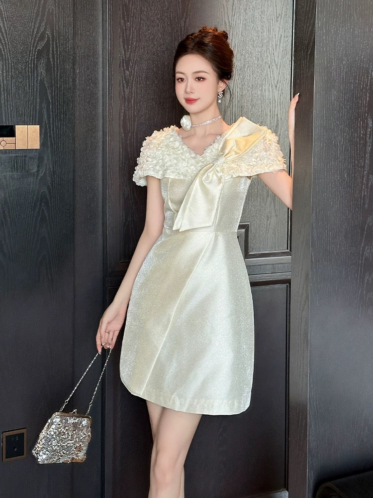 European station rich daughter small dress dress female summer short-sleeved bow waist a-line celebrity dress skirt