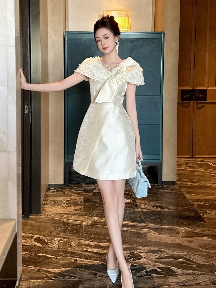 European station rich daughter small dress dress female summer short-sleeved bow waist a-line celebrity dress skirt