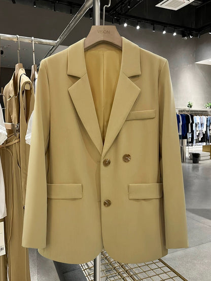 Yellow blazer, feminine, socialite, high-end, 2024 new autumn street style Korean casual autumn suit