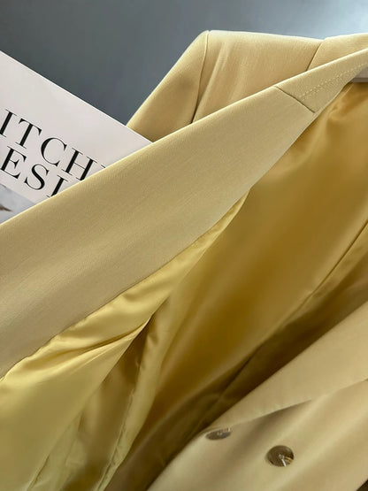 Yellow blazer, feminine, socialite, high-end, 2024 new autumn street style Korean casual autumn suit