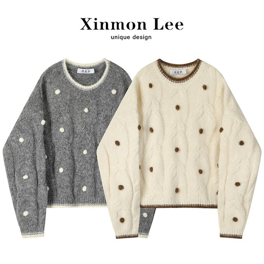 XinmonLee Japanese lazy retro short sweater female 2025 new early autumn and winter tops niche design