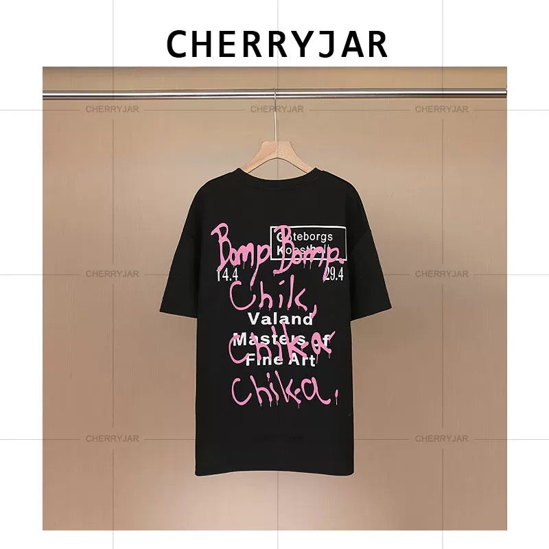 Cherryjar【25572】Bunny letter print full back solid color short sleeve